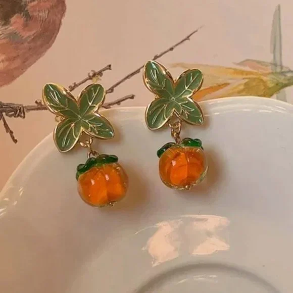 🍊persimmon glass earrings 🍊 - Picture 3 of 3